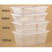 500 Ml Disposable Microwave Clear PP Plastic Rectangular Food Container with Lid